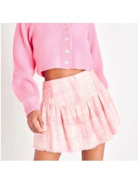 LOVESHACKFANCY LIVELY SKIRT TWEED MINI SKIRT pink check bouclé tweed